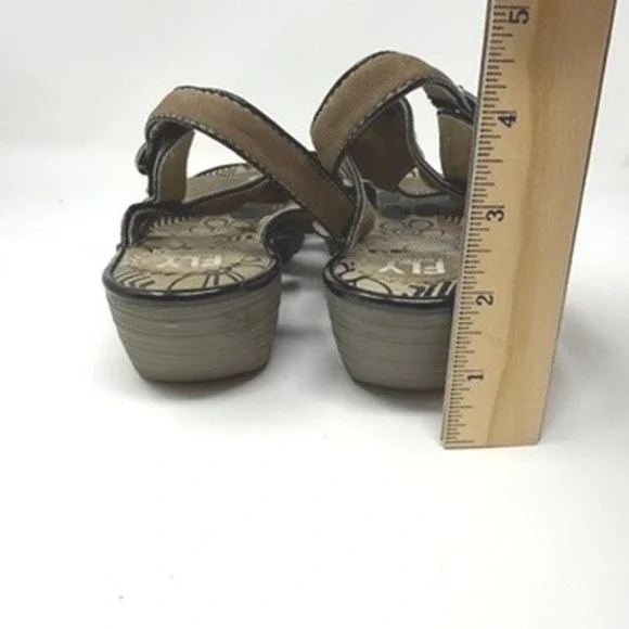 EUC FLY London Odum Brown Suede‎ Leather Wedge Sandals 40